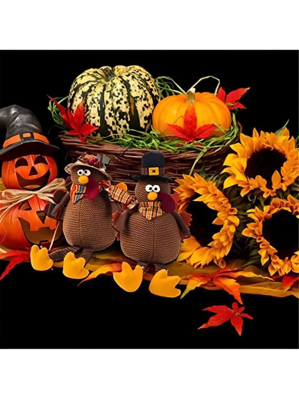 2 Pack Stuffed Turkey Couple Doll Thanksgiving Table Decoration